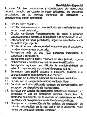 ¿Existe en Venezuela una ley que prohíba a los niños en moto?